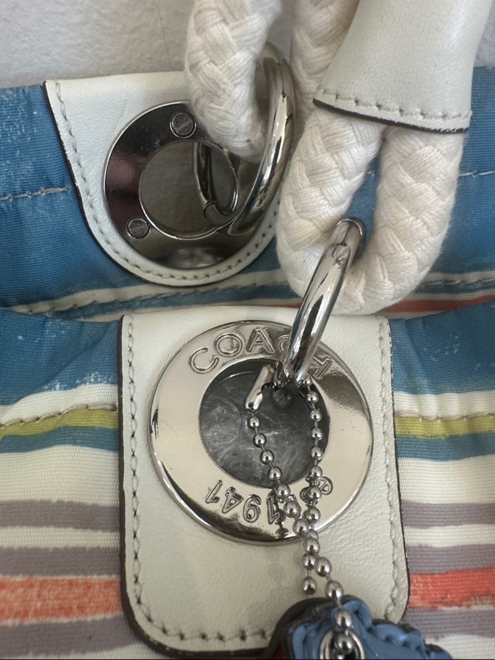 Coach Seaside Striped Canvas Tote, Scarf, Seahorse Hangtag & matching wristlet - Picture 9 of 15